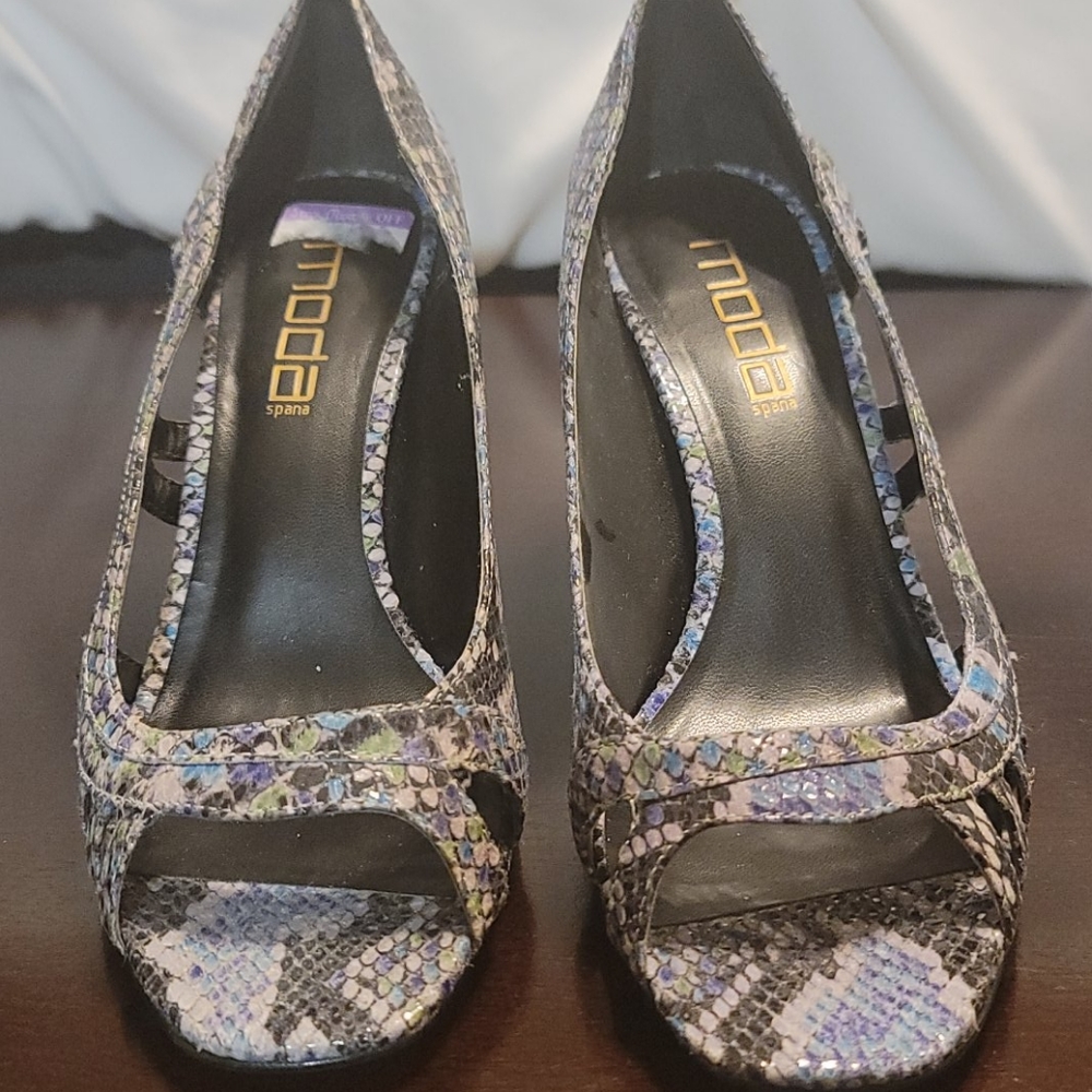 Moda Blue Python Painted Open Toe Heels